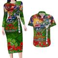 Personalised Australia Rugby Raiders ANZAC Couples Matching Long Sleeve Bodycon Dress and Hawaiian Shirt Canberra Scratch Style