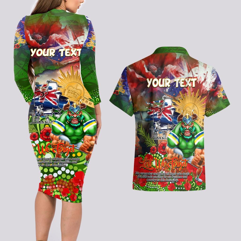 Personalised Australia Rugby Raiders ANZAC Couples Matching Long Sleeve Bodycon Dress and Hawaiian Shirt Canberra Scratch Style