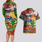Personalised Australia Rugby Raiders ANZAC Couples Matching Long Sleeve Bodycon Dress and Hawaiian Shirt Canberra Scratch Style