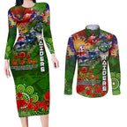 Personalised Australia Rugby Raiders ANZAC Couples Matching Long Sleeve Bodycon Dress and Long Sleeve Button Shirt Canberra Scratch Style