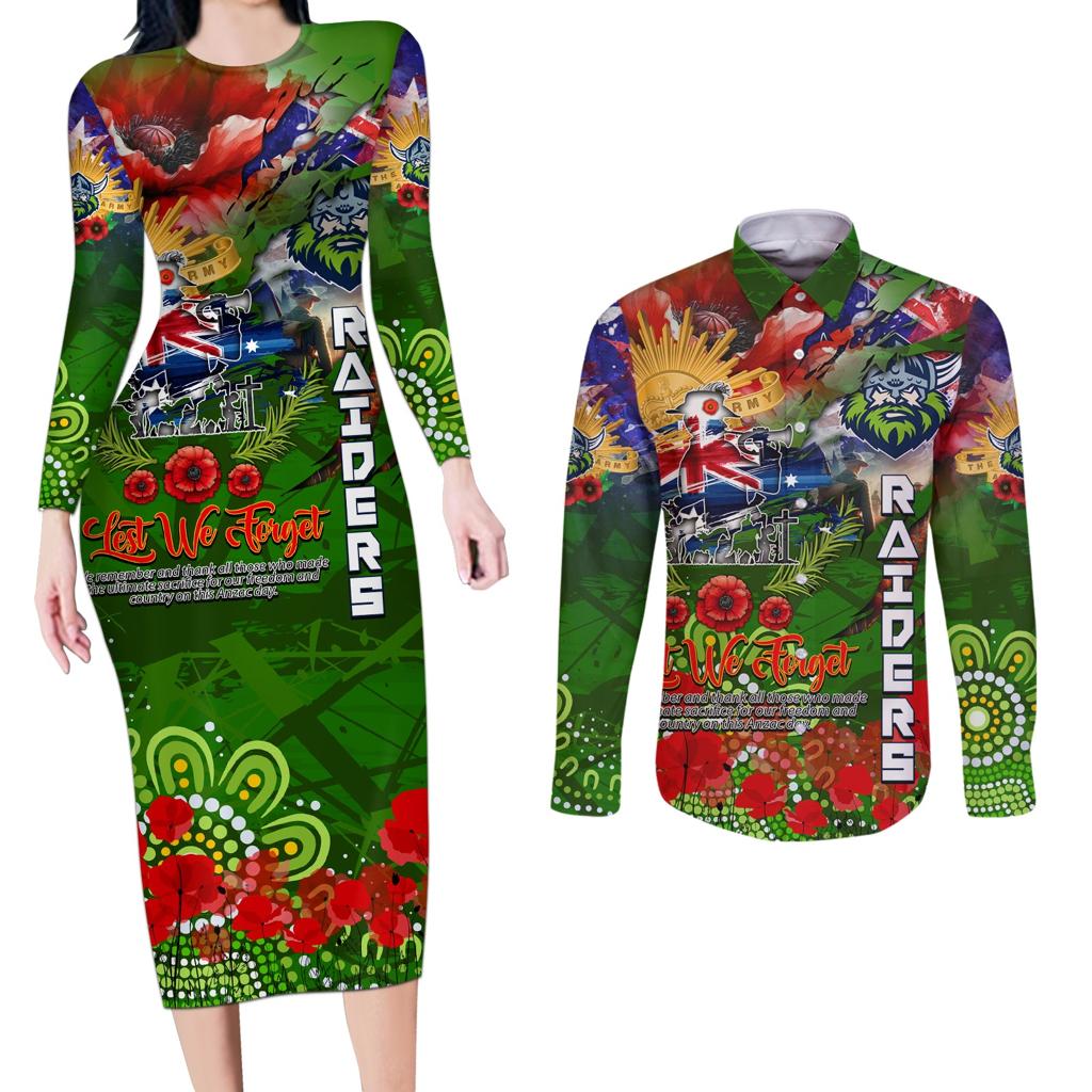 Personalised Australia Rugby Raiders ANZAC Couples Matching Long Sleeve Bodycon Dress and Long Sleeve Button Shirt Canberra Scratch Style