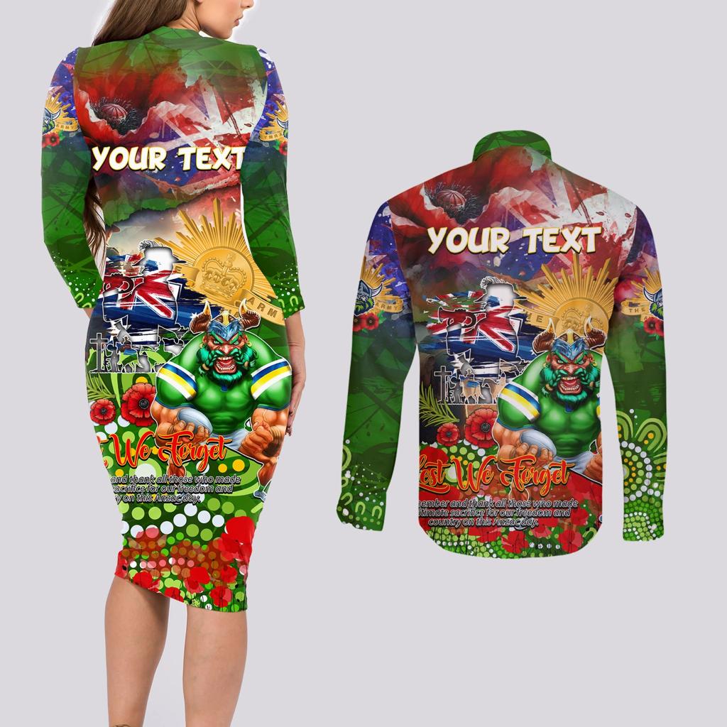 Personalised Australia Rugby Raiders ANZAC Couples Matching Long Sleeve Bodycon Dress and Long Sleeve Button Shirt Canberra Scratch Style