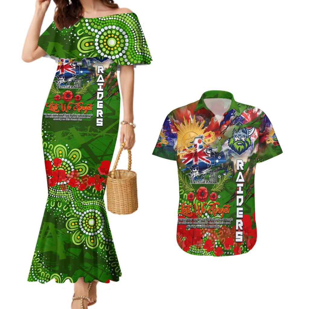 Personalised Australia Rugby Raiders ANZAC Couples Matching Mermaid Dress and Hawaiian Shirt Canberra Scratch Style