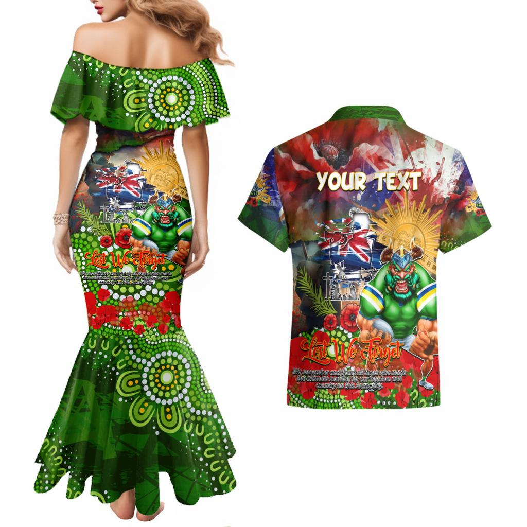Personalised Australia Rugby Raiders ANZAC Couples Matching Mermaid Dress and Hawaiian Shirt Canberra Scratch Style
