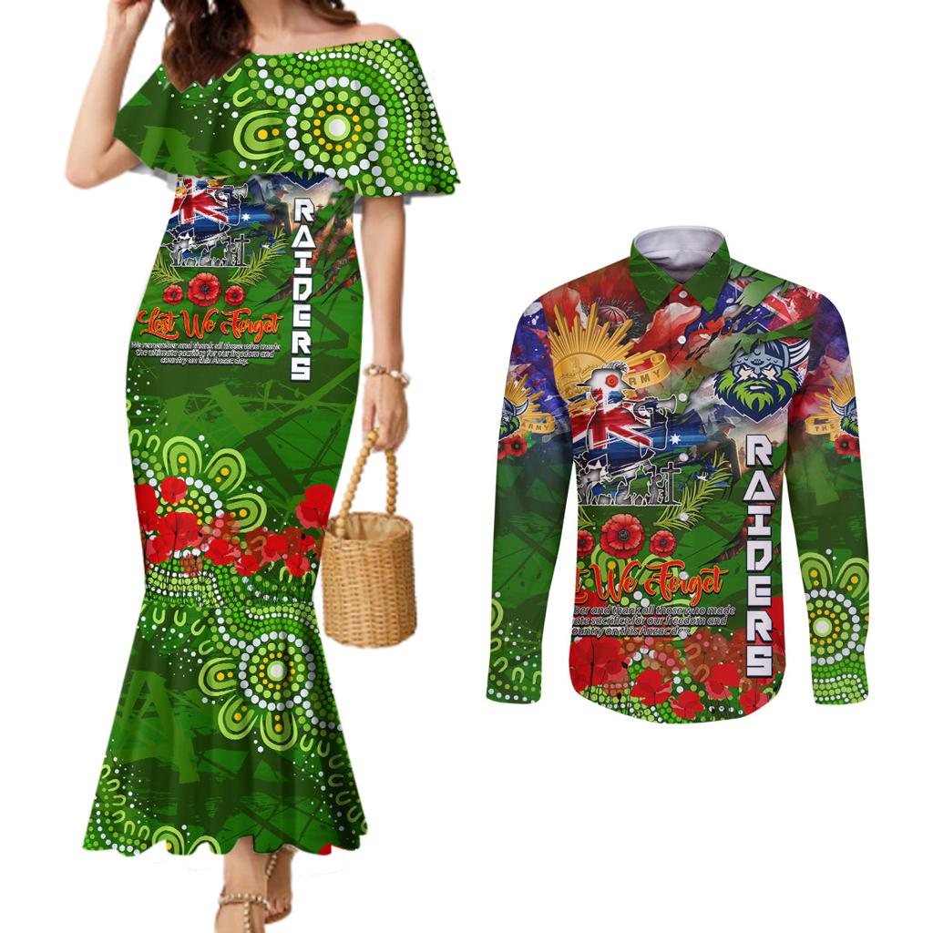 Personalised Australia Rugby Raiders ANZAC Couples Matching Mermaid Dress and Long Sleeve Button Shirt Canberra Scratch Style