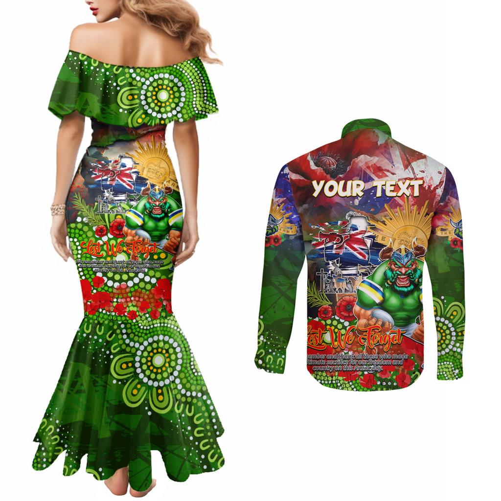 Personalised Australia Rugby Raiders ANZAC Couples Matching Mermaid Dress and Long Sleeve Button Shirt Canberra Scratch Style