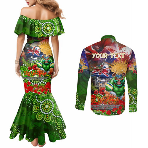 Personalised Australia Rugby Raiders ANZAC Couples Matching Mermaid Dress and Long Sleeve Button Shirt Canberra Scratch Style