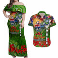 Personalised Australia Rugby Raiders ANZAC Couples Matching Off Shoulder Maxi Dress and Hawaiian Shirt Canberra Scratch Style