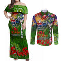 Personalised Australia Rugby Raiders ANZAC Couples Matching Off Shoulder Maxi Dress and Long Sleeve Button Shirt Canberra Scratch Style