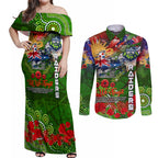 Personalised Australia Rugby Raiders ANZAC Couples Matching Off Shoulder Maxi Dress and Long Sleeve Button Shirt Canberra Scratch Style