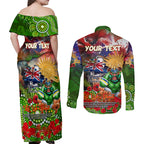Personalised Australia Rugby Raiders ANZAC Couples Matching Off Shoulder Maxi Dress and Long Sleeve Button Shirt Canberra Scratch Style