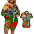 Personalised Australia Rugby Raiders ANZAC Couples Matching Off Shoulder Short Dress and Hawaiian Shirt Canberra Scratch Style