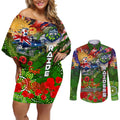 Personalised Australia Rugby Raiders ANZAC Couples Matching Off Shoulder Short Dress and Long Sleeve Button Shirt Canberra Scratch Style