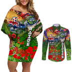 Personalised Australia Rugby Raiders ANZAC Couples Matching Off Shoulder Short Dress and Long Sleeve Button Shirt Canberra Scratch Style
