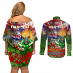 Personalised Australia Rugby Raiders ANZAC Couples Matching Off Shoulder Short Dress and Long Sleeve Button Shirt Canberra Scratch Style