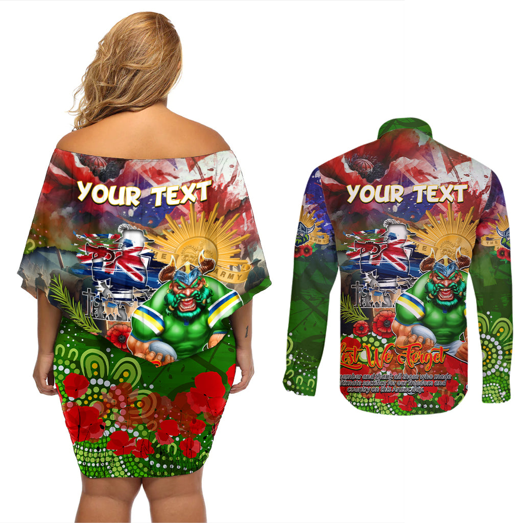 Personalised Australia Rugby Raiders ANZAC Couples Matching Off Shoulder Short Dress and Long Sleeve Button Shirt Canberra Scratch Style