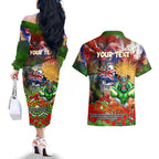 Personalised Australia Rugby Raiders ANZAC Couples Matching Off The Shoulder Long Sleeve Dress and Hawaiian Shirt Canberra Scratch Style