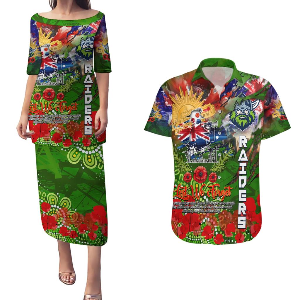 Personalised Australia Rugby Raiders ANZAC Couples Matching Puletasi and Hawaiian Shirt Canberra Scratch Style