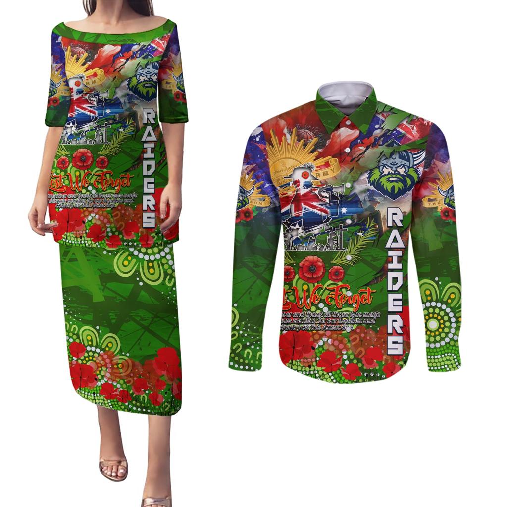 Personalised Australia Rugby Raiders ANZAC Couples Matching Puletasi and Long Sleeve Button Shirt Canberra Scratch Style