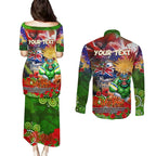 Personalised Australia Rugby Raiders ANZAC Couples Matching Puletasi and Long Sleeve Button Shirt Canberra Scratch Style