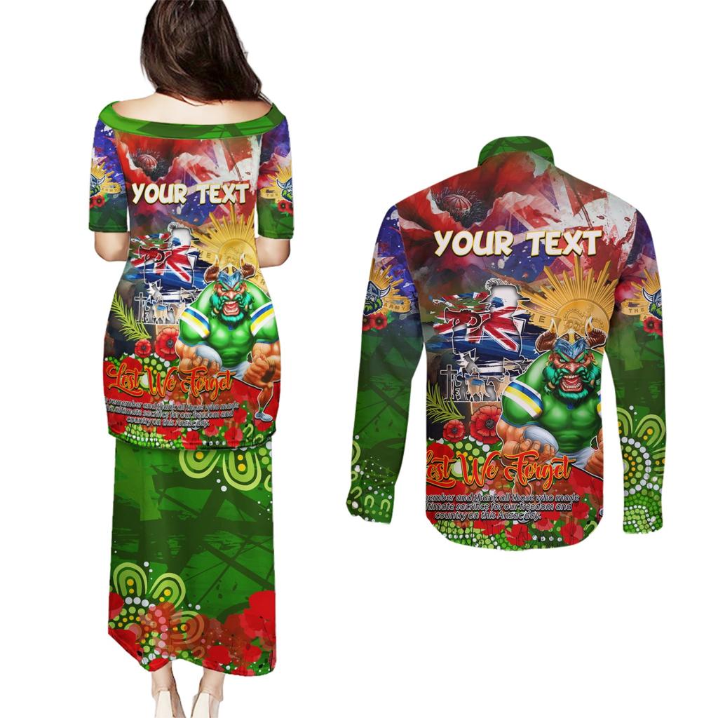 Personalised Australia Rugby Raiders ANZAC Couples Matching Puletasi and Long Sleeve Button Shirt Canberra Scratch Style