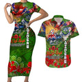 Personalised Australia Rugby Raiders ANZAC Couples Matching Short Sleeve Bodycon Dress and Hawaiian Shirt Canberra Scratch Style