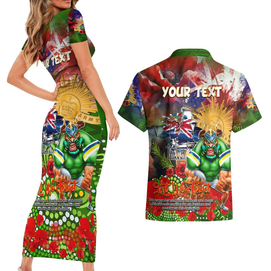 Personalised Australia Rugby Raiders ANZAC Couples Matching Short Sleeve Bodycon Dress and Hawaiian Shirt Canberra Scratch Style
