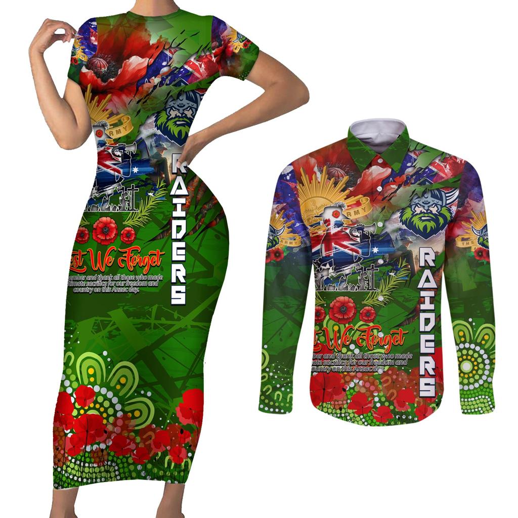 Personalised Australia Rugby Raiders ANZAC Couples Matching Short Sleeve Bodycon Dress and Long Sleeve Button Shirt Canberra Scratch Style