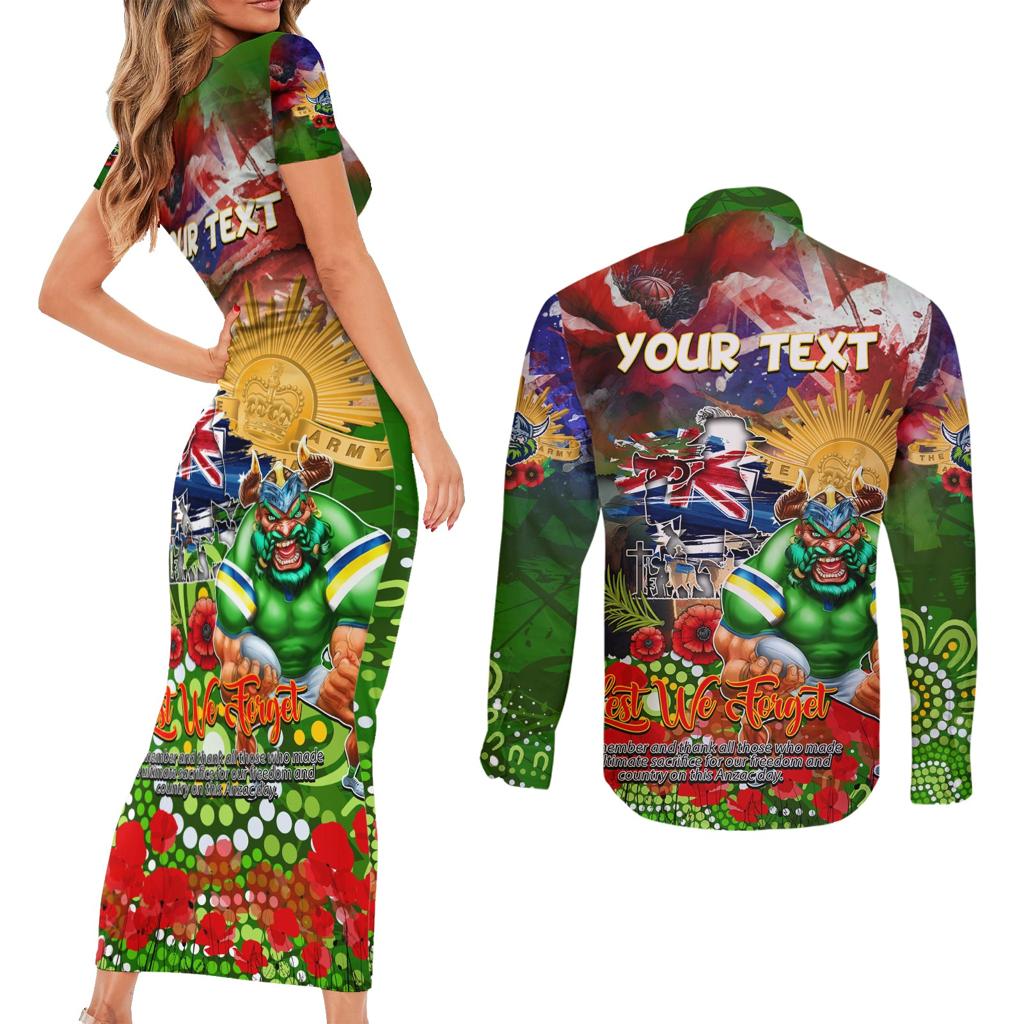 Personalised Australia Rugby Raiders ANZAC Couples Matching Short Sleeve Bodycon Dress and Long Sleeve Button Shirt Canberra Scratch Style