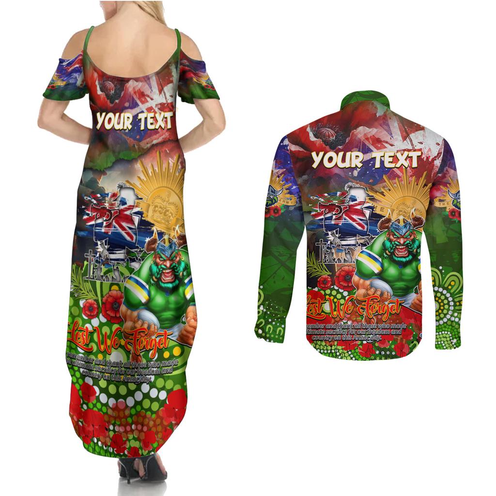 Personalised Australia Rugby Raiders ANZAC Couples Matching Summer Maxi Dress and Long Sleeve Button Shirt Canberra Scratch Style