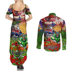 Personalised Australia Rugby Raiders ANZAC Couples Matching Summer Maxi Dress and Long Sleeve Button Shirt Canberra Scratch Style