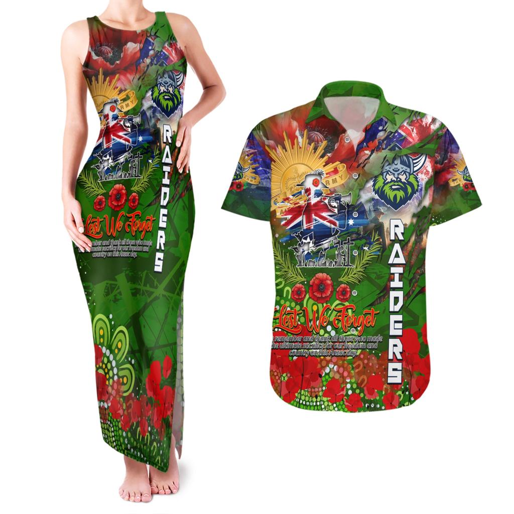 Personalised Australia Rugby Raiders ANZAC Couples Matching Tank Maxi Dress and Hawaiian Shirt Canberra Scratch Style