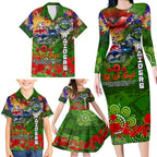 Personalised Australia Rugby Raiders ANZAC Family Matching Long Sleeve Bodycon Dress and Hawaiian Shirt Canberra Scratch Style