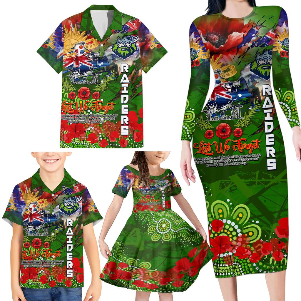 Personalised Australia Rugby Raiders ANZAC Family Matching Long Sleeve Bodycon Dress and Hawaiian Shirt Canberra Scratch Style