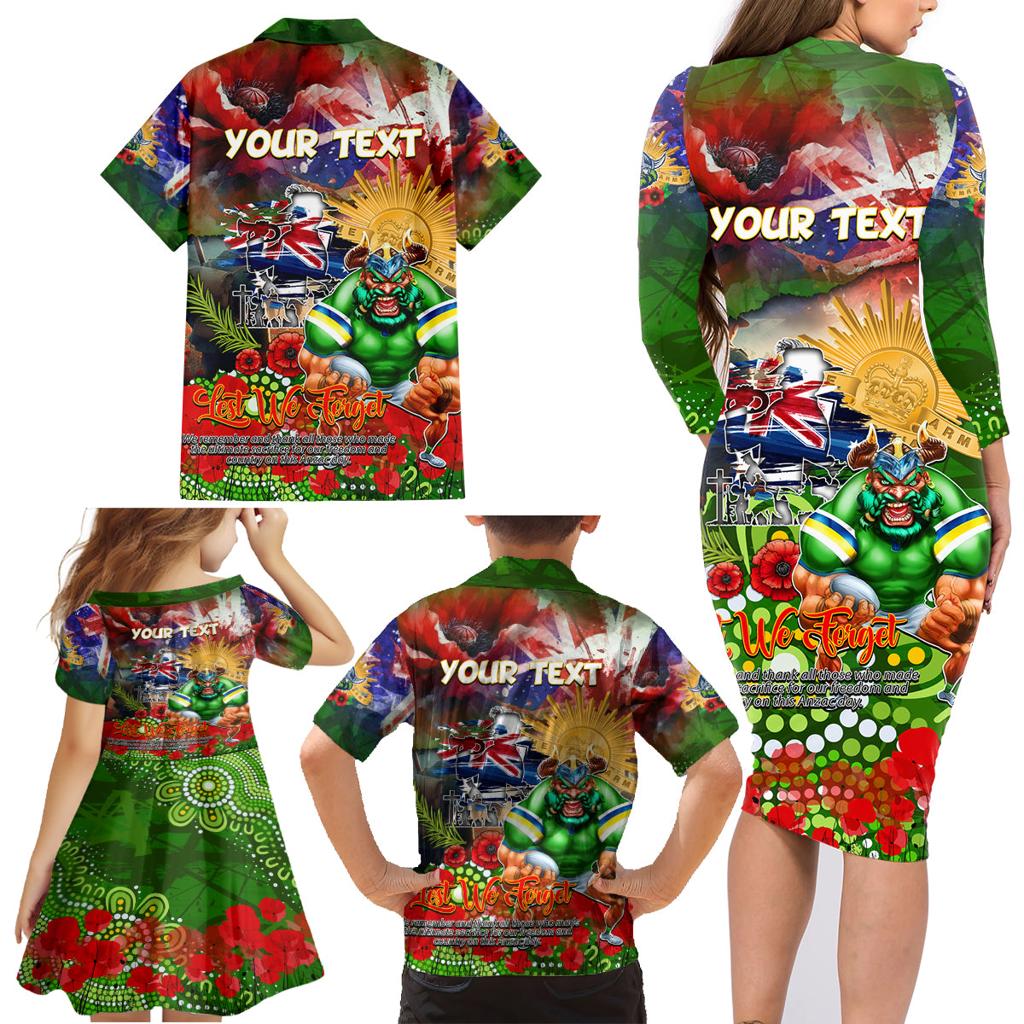 Personalised Australia Rugby Raiders ANZAC Family Matching Long Sleeve Bodycon Dress and Hawaiian Shirt Canberra Scratch Style