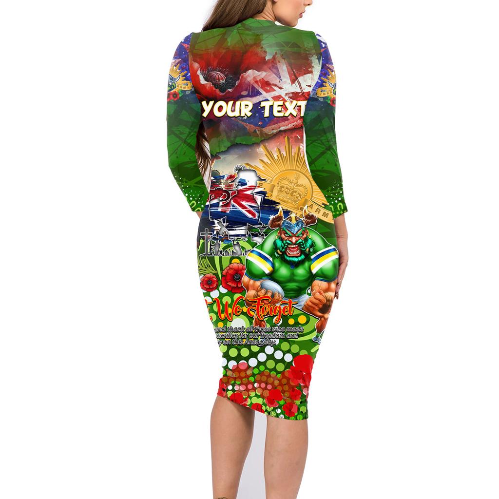 Personalised Australia Rugby Raiders ANZAC Family Matching Long Sleeve Bodycon Dress and Hawaiian Shirt Canberra Scratch Style
