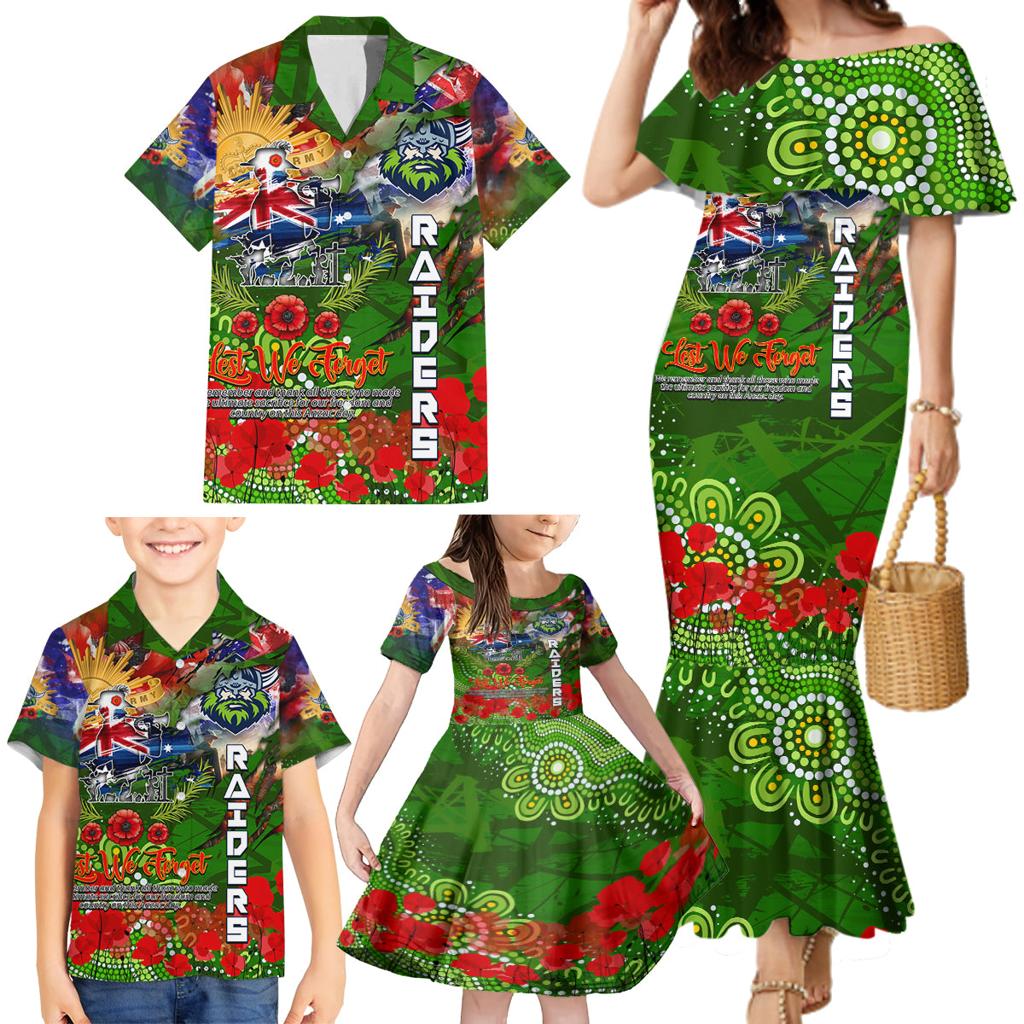 Personalised Australia Rugby Raiders ANZAC Family Matching Mermaid Dress and Hawaiian Shirt Canberra Scratch Style