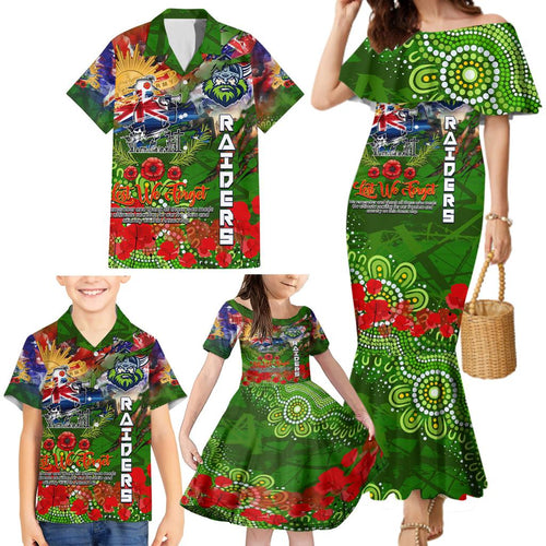 Personalised Australia Rugby Raiders ANZAC Family Matching Mermaid Dress and Hawaiian Shirt Canberra Scratch Style