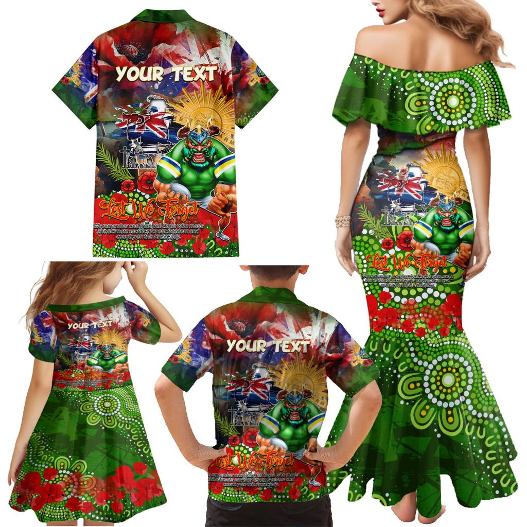 Personalised Australia Rugby Raiders ANZAC Family Matching Mermaid Dress and Hawaiian Shirt Canberra Scratch Style