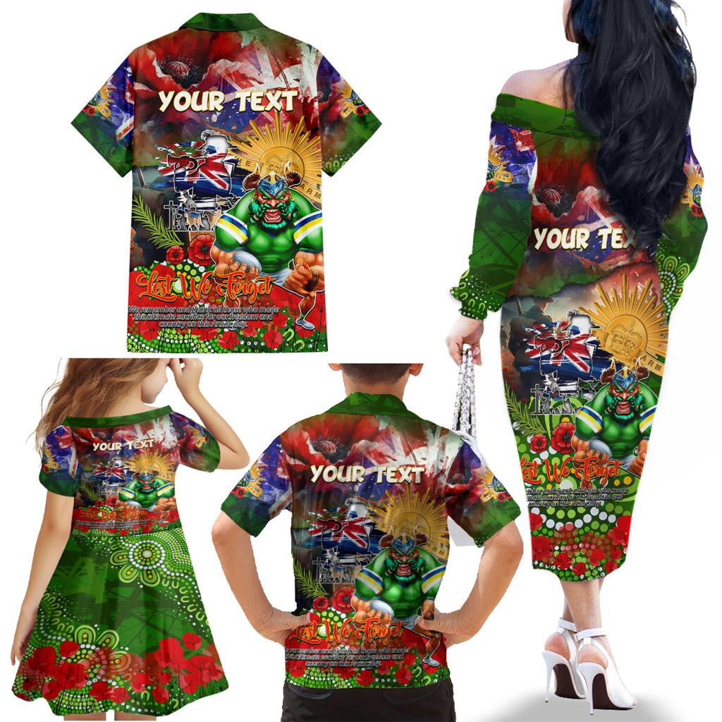 Personalised Australia Rugby Raiders ANZAC Family Matching Off The Shoulder Long Sleeve Dress and Hawaiian Shirt Canberra Scratch Style