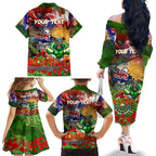 Personalised Australia Rugby Raiders ANZAC Family Matching Off The Shoulder Long Sleeve Dress and Hawaiian Shirt Canberra Scratch Style