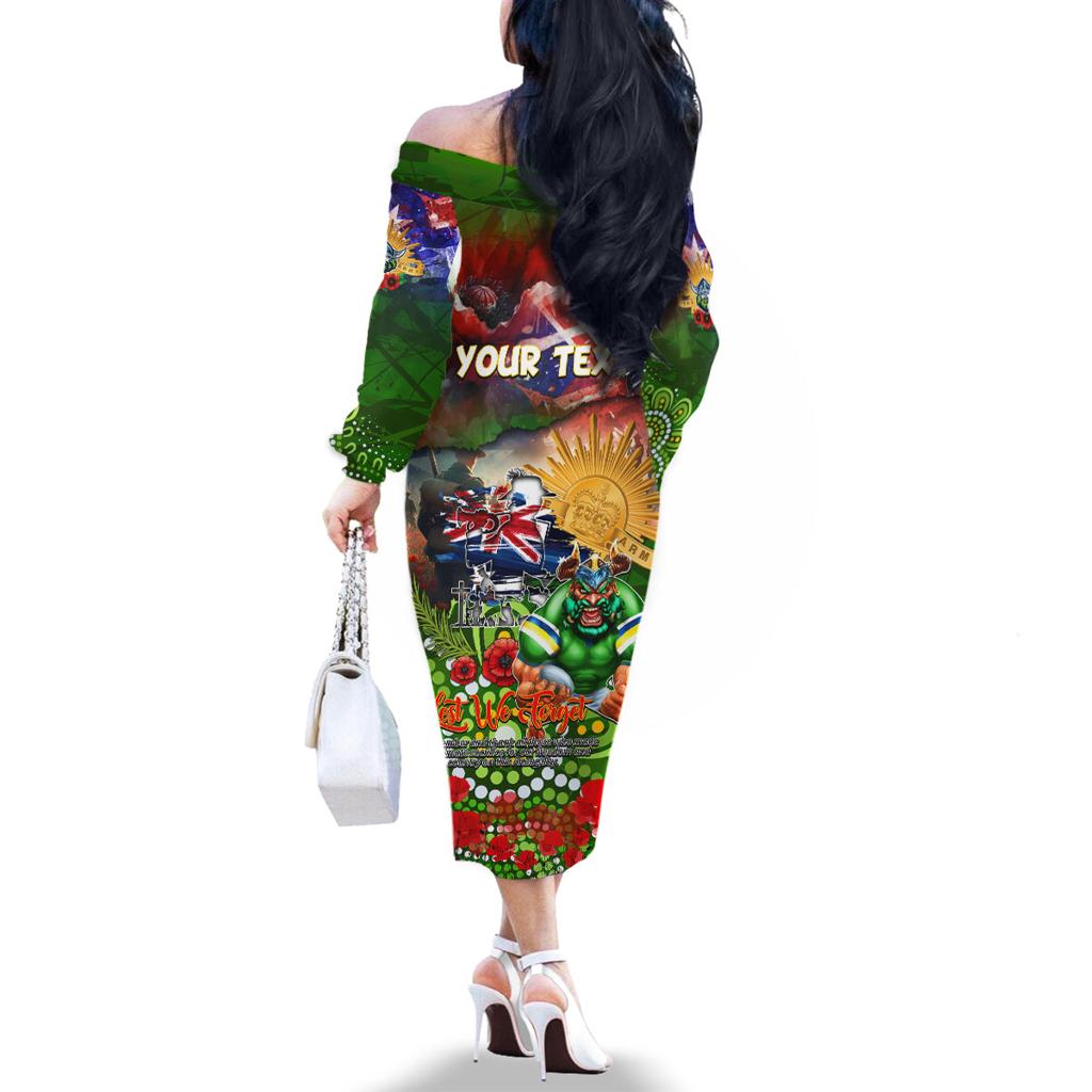 Personalised Australia Rugby Raiders ANZAC Family Matching Off The Shoulder Long Sleeve Dress and Hawaiian Shirt Canberra Scratch Style