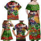 Personalised Australia Rugby Raiders ANZAC Family Matching Off Shoulder Maxi Dress and Hawaiian Shirt Canberra Scratch Style