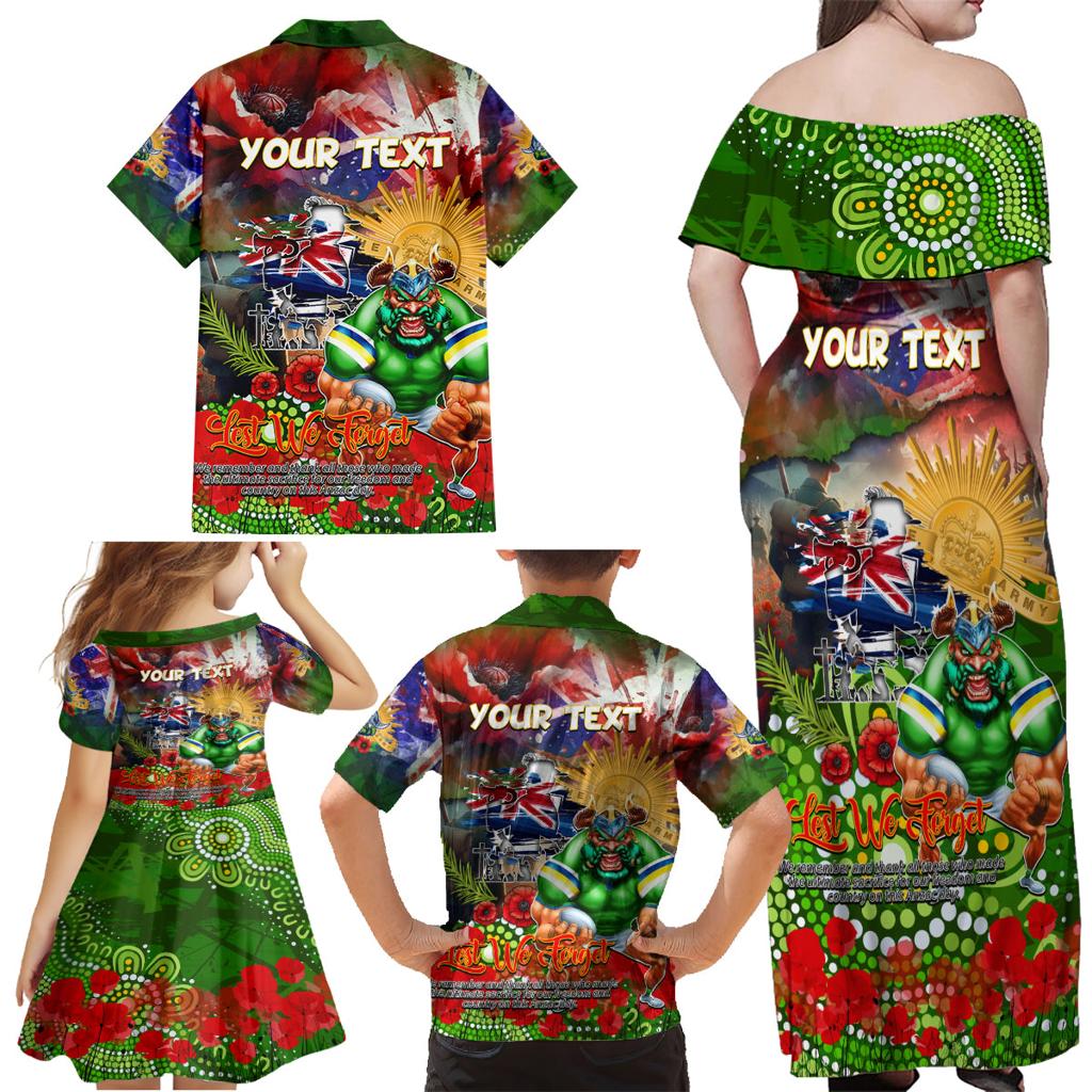 Personalised Australia Rugby Raiders ANZAC Family Matching Off Shoulder Maxi Dress and Hawaiian Shirt Canberra Scratch Style