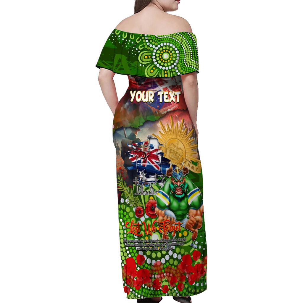 Personalised Australia Rugby Raiders ANZAC Family Matching Off Shoulder Maxi Dress and Hawaiian Shirt Canberra Scratch Style