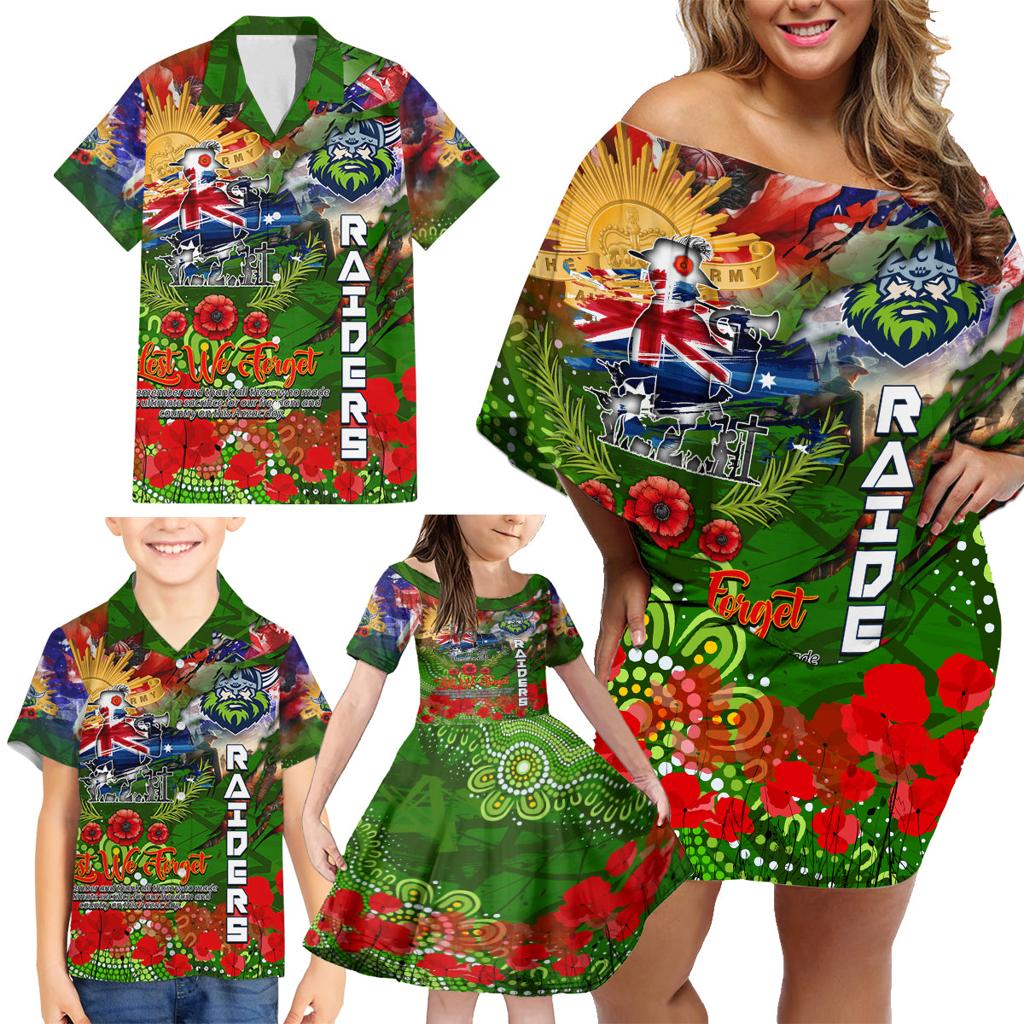 Personalised Australia Rugby Raiders ANZAC Family Matching Off Shoulder Short Dress and Hawaiian Shirt Canberra Scratch Style