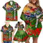 Personalised Australia Rugby Raiders ANZAC Family Matching Off Shoulder Short Dress and Hawaiian Shirt Canberra Scratch Style
