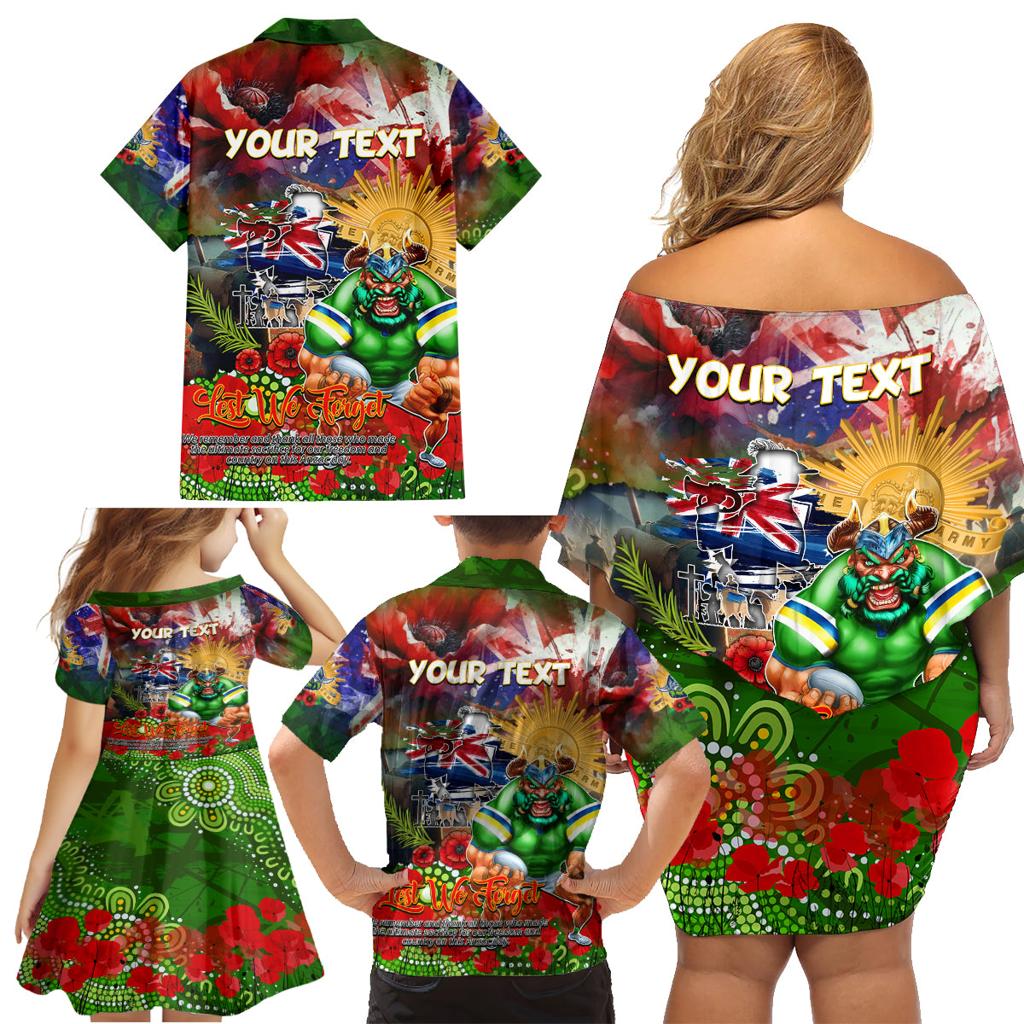 Personalised Australia Rugby Raiders ANZAC Family Matching Off Shoulder Short Dress and Hawaiian Shirt Canberra Scratch Style