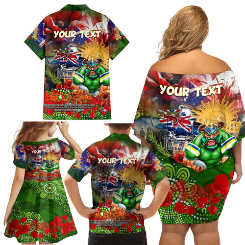 Personalised Australia Rugby Raiders ANZAC Family Matching Off Shoulder Short Dress and Hawaiian Shirt Canberra Scratch Style