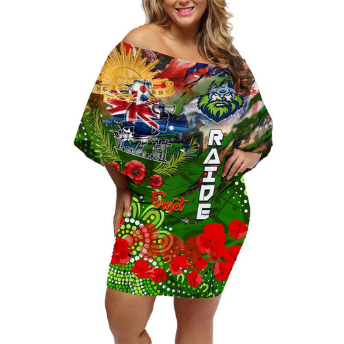 Personalised Australia Rugby Raiders ANZAC Family Matching Off Shoulder Short Dress and Hawaiian Shirt Canberra Scratch Style